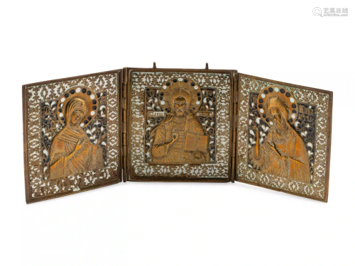 A Byzantine Style Enameled Bronze Triptych