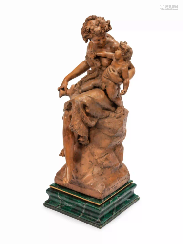 A Continental Terra Cotta Figural Group on a Faux