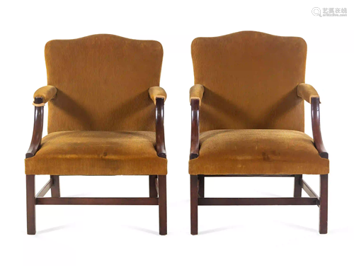 A Pair of George III Style Mahogany Library Chairs