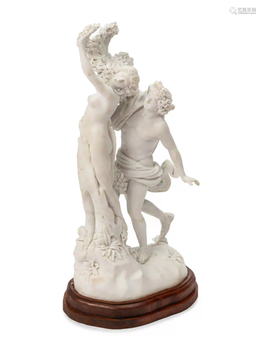 A Continental Marble Figural Group on a Wood Base