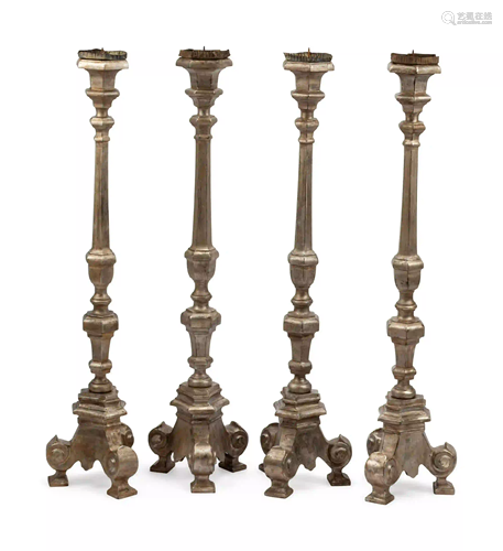 A Set of Four Northern European Gilt and Silvered Wood