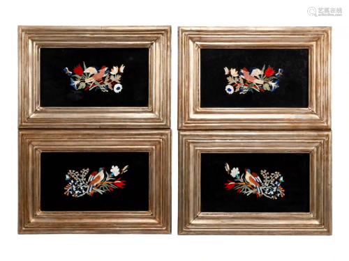 A Set of Four Pietra Dura Plaques in Giltwood Frames