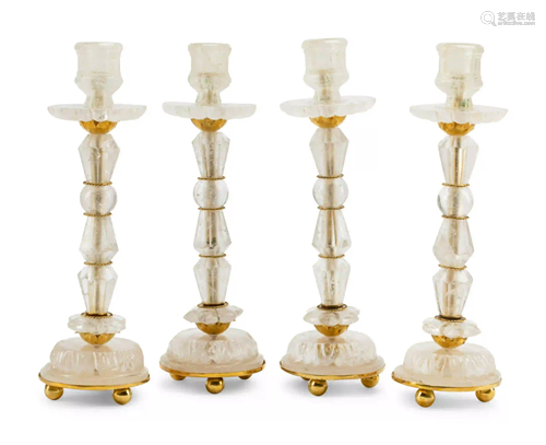 A Set of Four Rock Crystal Candlesticks