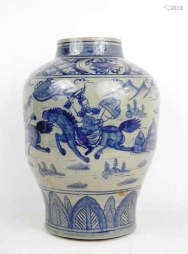 CHINE XXème : Vase en céramique à décor en camaïeu…