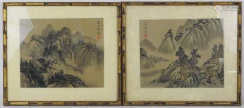 CHINE : deux aquarelles sur tissu représentant des…