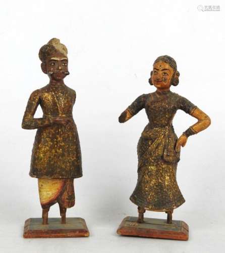 INDE : Deux statuettes d'art populaire en bois scu…