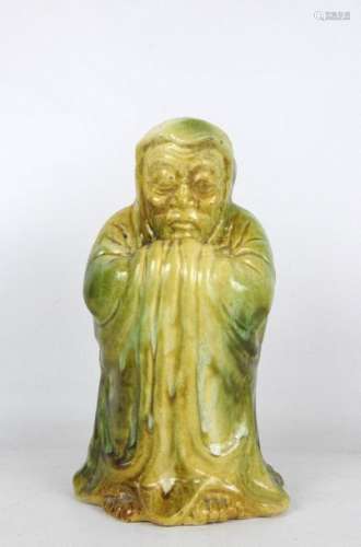 CHINE : Sujet en céramique à couverte jaune verte …