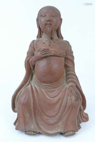 CHINE : Statuette de sage en terre cuite, Haut : 2…