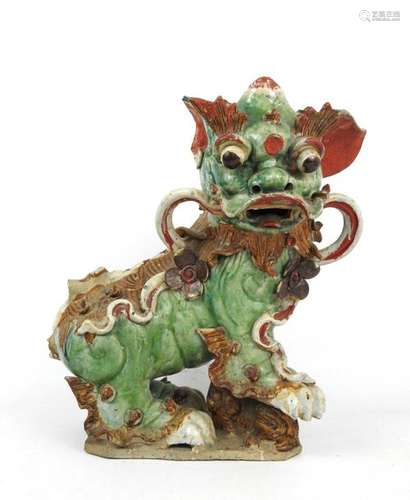 CHINE : Chien de fô en céramique polychrome. Haut.…