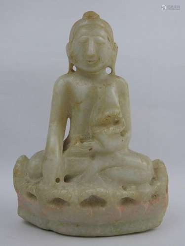 CHINE : Statuette de bouddha en albâtre. Haut : 17…