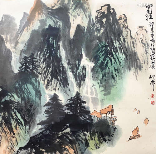 A CHINESE LANDSCAPE HANGING SCROLL PAINTING QIN LINGYUN MARK