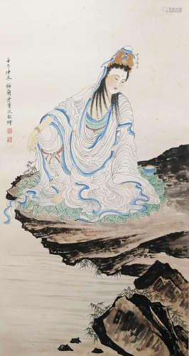 A CHINESE FIGURE HANGING SCROLL PAINTING MEI LANFANG MARK