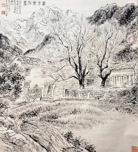 A CHINESE LANDSCAPE HANGING SCROLL PAINTING ZHANGDING MARK
