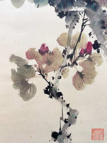 A CHINESE BIRD-AND-FLOWER HANGING SCROLL PAINTING ZHAO SHAO’ANG MARK