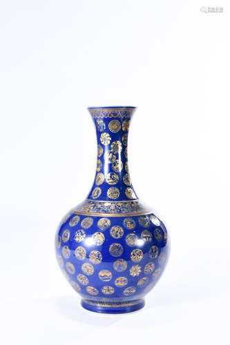 A BLUE GLAZED GILT FLOWER PORCELAIN VASE