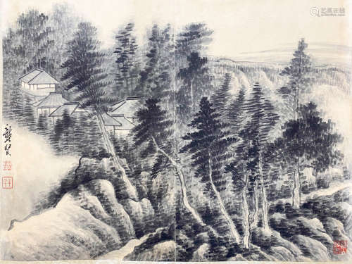 A CHINESE LANDSCAPE PAINTING GONGXIAN MARK