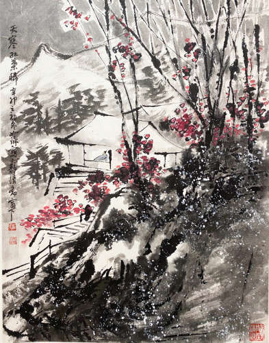A CHINESE LANDSCAPE HANGING SCROLL PAINTING CUI RUZHUO MARK