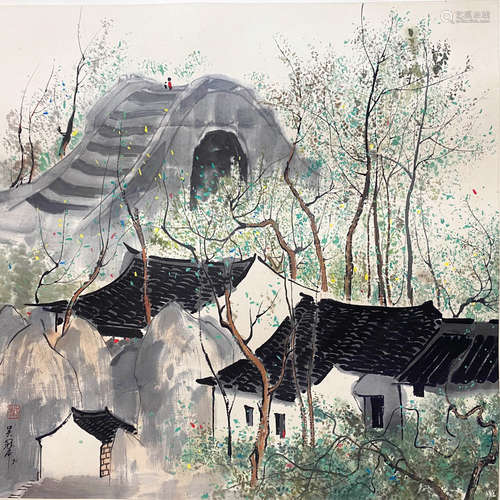 A CHINESE LANDSCAPE HANGING SCROLL PAINTING WU GUANZHONG MARK