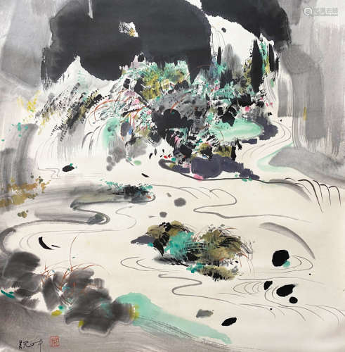A CHINESE LANDSCAPE HANGING SCROLL PAINTING WU GUANZHONG MARK