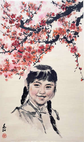 A CHINESE FIGURE HANGING SCROLL PAINTING JIANG ZHAOHE MARK