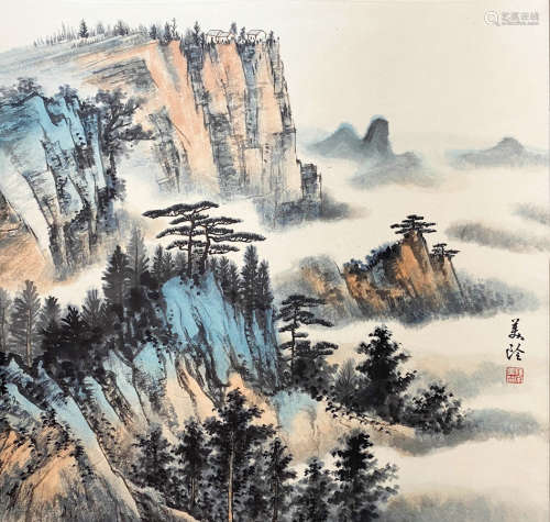 A CHINESE LANDSCAPE HANGING SCROLL PAINTING SONG MEILING MARK