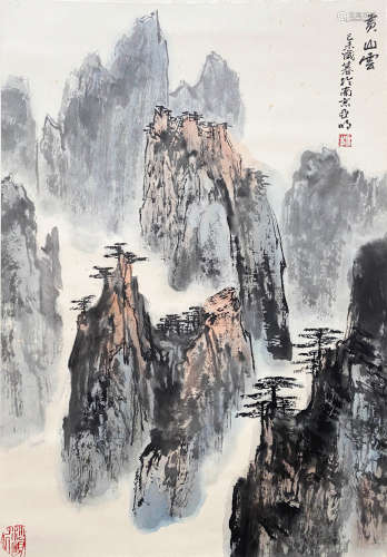 A CHINESE LANDSCAPE HANGING SCROLL PAINTING YAMING MARK