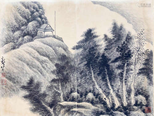 A CHINESE LANDSCAPE PAINTING GONGXIAN MARK
