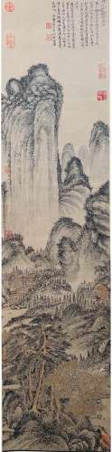 A CHINESE LANDSCAPE HANGING SCROLL PAINTING WANGMENG MARK