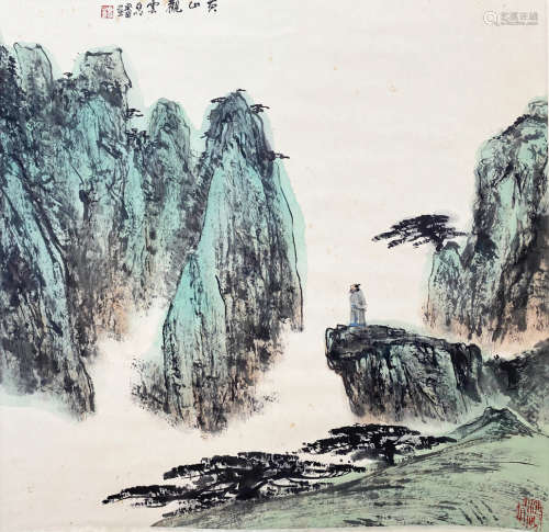 A CHINESE LANDSCAPE HANGING SCROLL PAINTING YAMING MARK