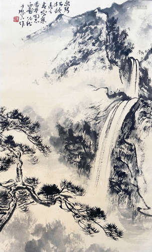 A CHINESE LANDSCAPE PAINTING HEI BOLONG MARK