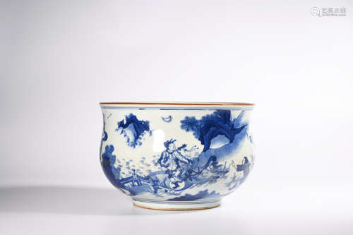 A BLUE AND WHITE FIGURE PORCELAIN CENSER