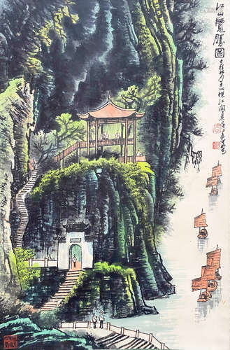 A CHINESE LANDSCAPE HANGING SCROLL PAINTING LI KERAN MARK