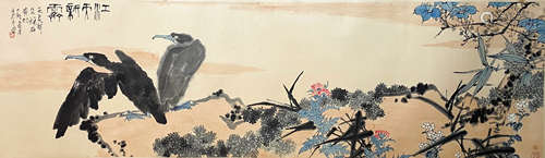 A CHINESE BIRD-AND-FLOWER PAINTING PAN TIANSHOU MARK