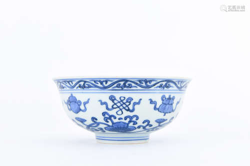 A BLUE AND WHITE INSCRIBED PORCELAIN BOWL