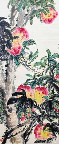 A CHINESE BIRD-AND-FLOWER HANGING SCROLL PAINTING LU YIFEI MARK