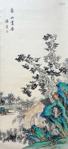 A CHINESE LANDSCAPE HANGING SCROLL PAINTING PANSU MARK