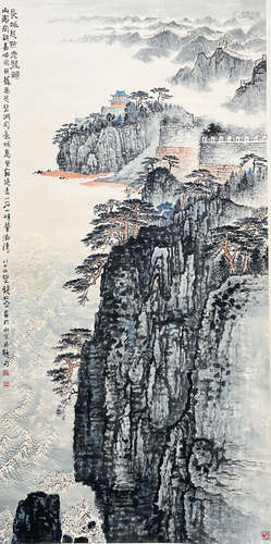 A CHINESE LANDSCAPE HANGING SCROLL PAINTING QIAN SONGYAN MARK