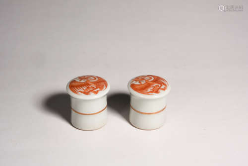 A PAIR OF PHOENIX PORCELAIN SPINDLE HEADS