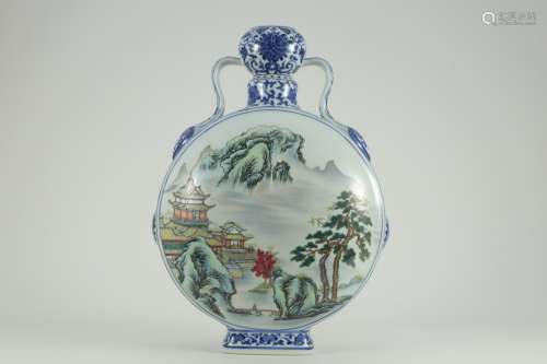 CHINESE BLUE & WHITE  FAMILLE ROSE MOONFLASK, QIANLONG MARK