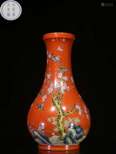 CHINESE FAMILLE ROSE VASE, YONGZHENG MARK