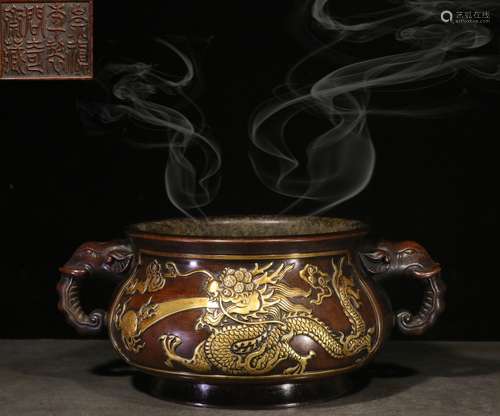 CHINESE GILT BRONZE CENSER