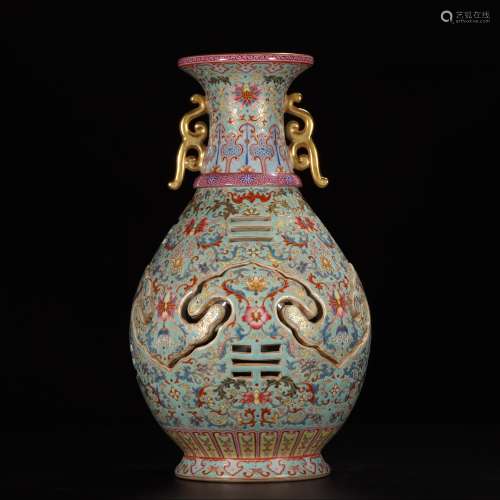 CHINESE FAMILLE ROSE AND GILT VASE, QIANLONG MARK