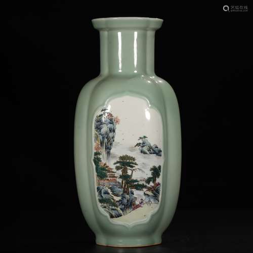 CHINESE DOU QING AND FAMILLE ROSE GLAZED VASE, QIANLONG MARK