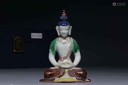 CHINESE  TRI-COLORED GUANYIN STATUE