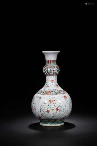 CHINESE WUCAI GLAZED GOURD VASE, KANGXI MARK