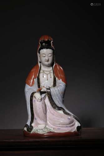 CHINESE FAMILLE ROSE GUANYIN STATUE