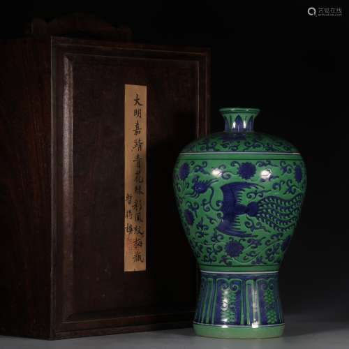CHINESE BLUE AND GREEN GLAZED MEIPING, JIAQING MARK