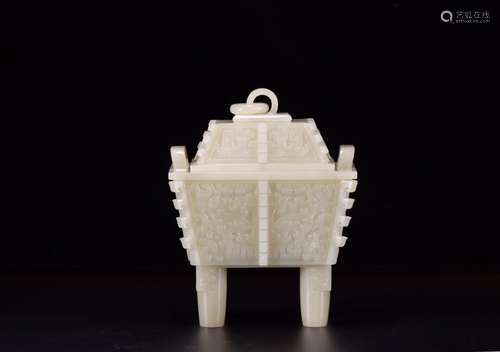 CHINESE  HETIAN WHITE JADE SQUARE CENSER