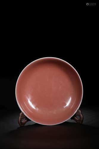 CHINESE RED GLAZED PLATE, XIANFENG MARK