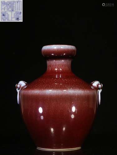 CHINESE RED GLAZED VASE, YONGZHENG MARK